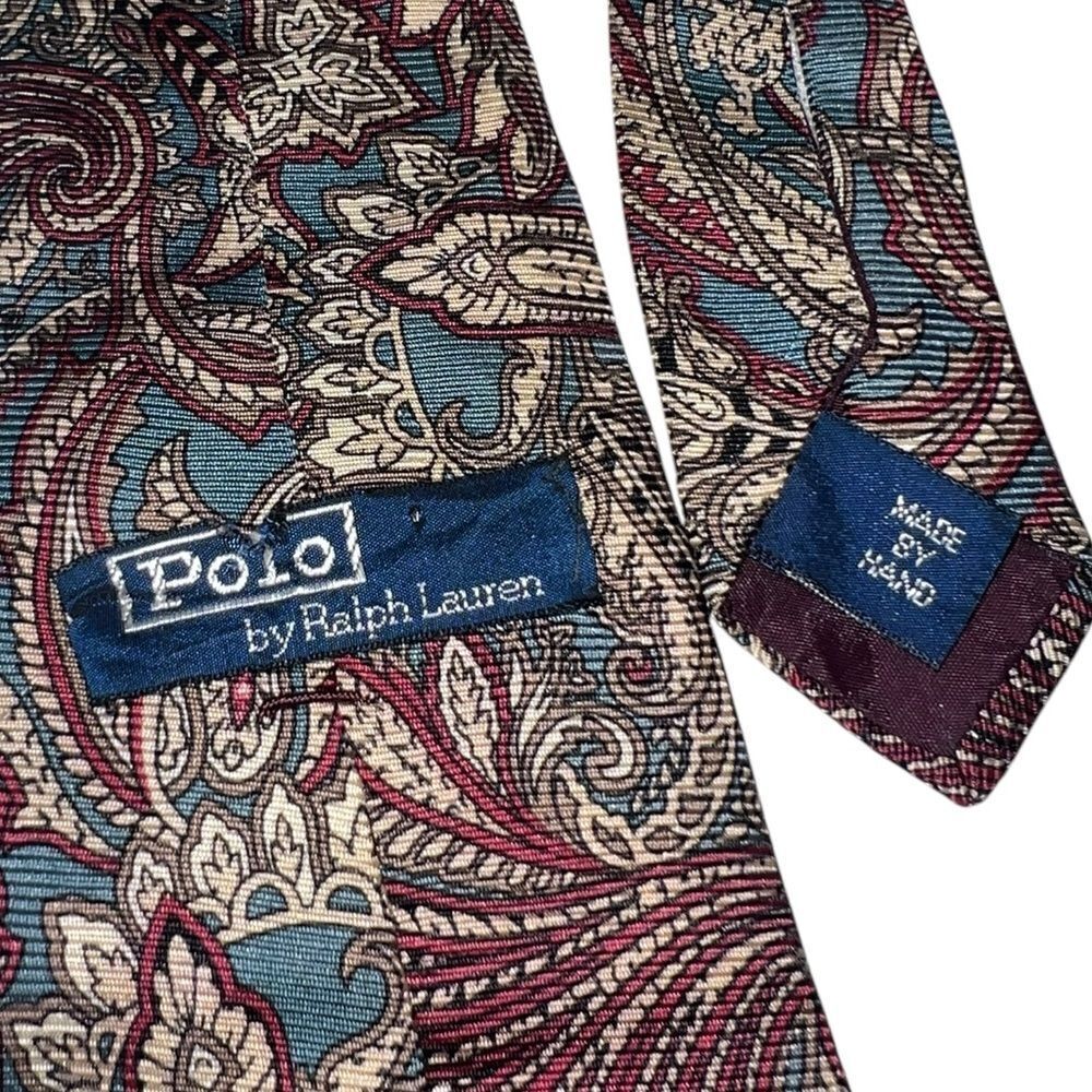 Ralph Lauren Polo Paisley Handmade Silk Tie - Picture 3 of 4
